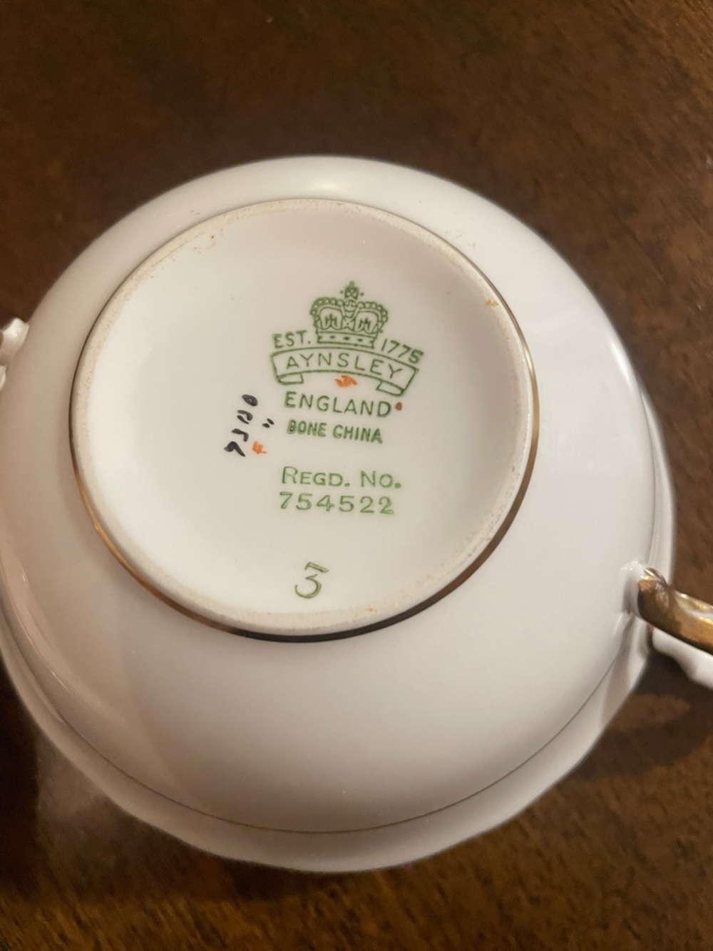 Aynsley Bone China Teacup - White with Gold Trim